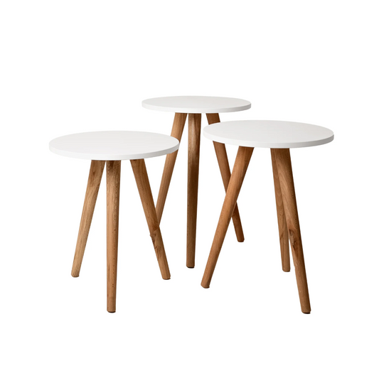 Minimalist Side Table Trio – Set of 3 with Solid Wood Legs