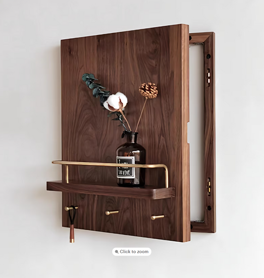 Walnut electricity meter box cover, wooden wall board with shelf, wooden switch box cover, fuse box panel cover, key holder organizer